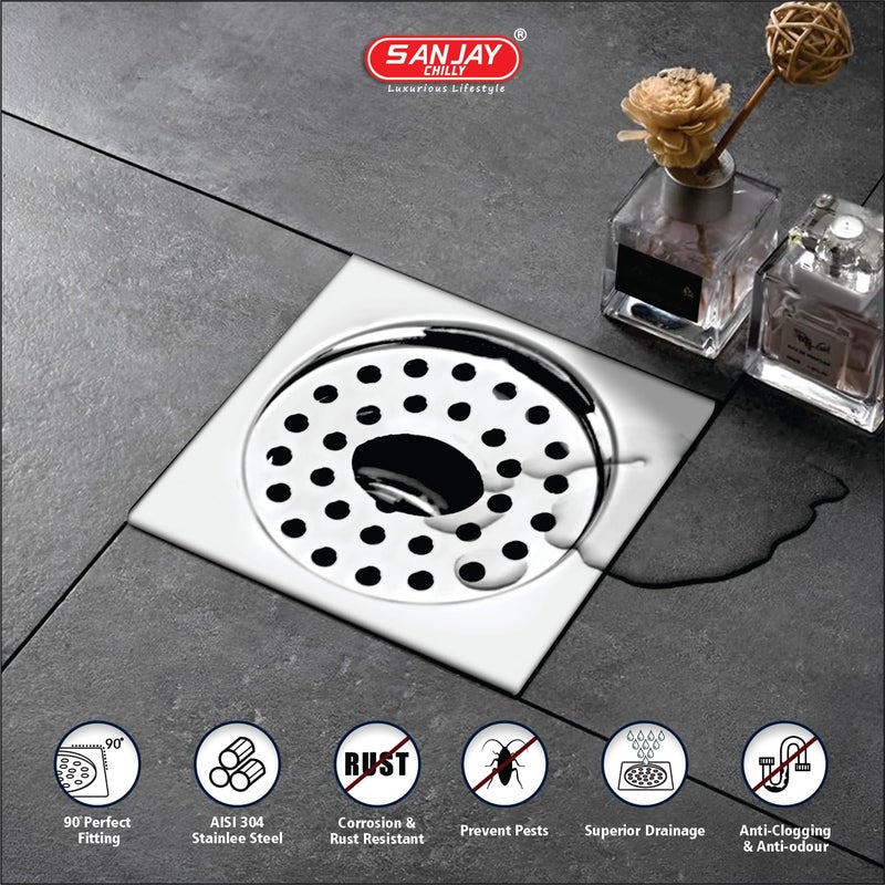 Sanjay Chilly Floor Drainer Square Gypsy (3 x 3 INCH) Floor Drain Jali Trap 304 Grade Stainless Steel Kitchen Floor Trap Jali Anti Cockroach & Insects Long Lasting for Bathroom - Image 2