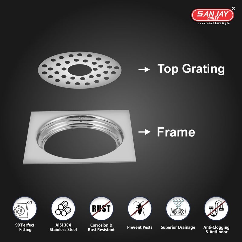 Sanjay Chilly Floor Drainer Square Gypsy (3 x 3 INCH) Floor Drain Jali Trap 304 Grade Stainless Steel Kitchen Floor Trap Jali Anti Cockroach & Insects Long Lasting for Bathroom - Image 4
