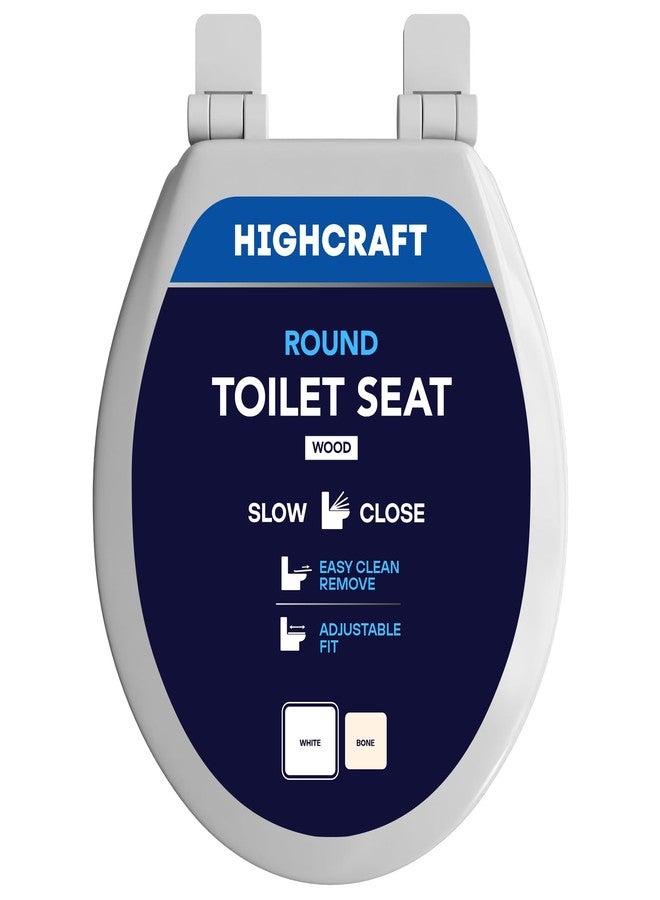 Highcraft W4TSWR Molded Wood Toilet Seat Slow Close ? Easy Remove ? Adjustable Hinge, Round, White - Image 1