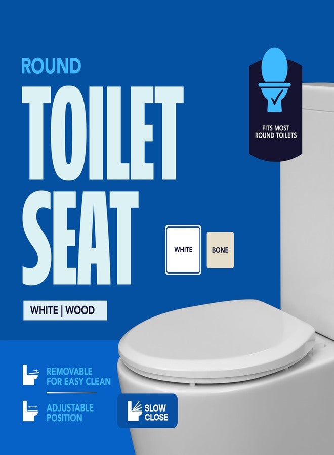 Highcraft W4TSWR Molded Wood Toilet Seat Slow Close ? Easy Remove ? Adjustable Hinge, Round, White - Image 2