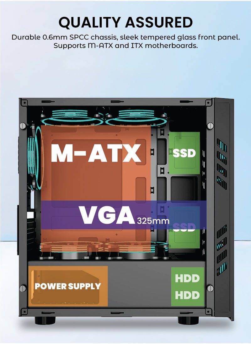 aigo - AIGO Mini Matx/Mini ITX Tempered Glass Gaming  PC Case, USB 3.0, Comes With 8 Fan Ports, Transparent Side Panel, Magnetic Dust Proof Mesh Computer Case (No Fans Included) - Image 1