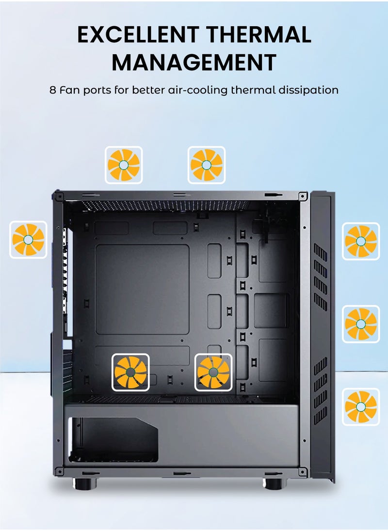 aigo - AIGO Mini Matx/Mini ITX Tempered Glass Gaming  PC Case, USB 3.0, Comes With 8 Fan Ports, Transparent Side Panel, Magnetic Dust Proof Mesh Computer Case (No Fans Included) - Image 1