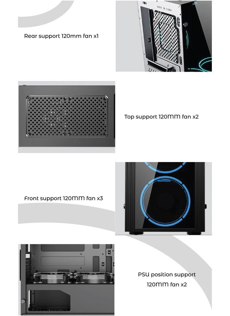 aigo - AIGO Mini Matx/Mini ITX Tempered Glass Gaming  PC Case, USB 3.0, Comes With 8 Fan Ports, Transparent Side Panel, Magnetic Dust Proof Mesh Computer Case (No Fans Included) - Image 1