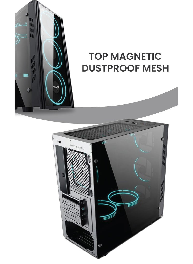 aigo - AIGO Mini Matx/Mini ITX Tempered Glass Gaming  PC Case, USB 3.0, Comes With 8 Fan Ports, Transparent Side Panel, Magnetic Dust Proof Mesh Computer Case (No Fans Included) - Image 1