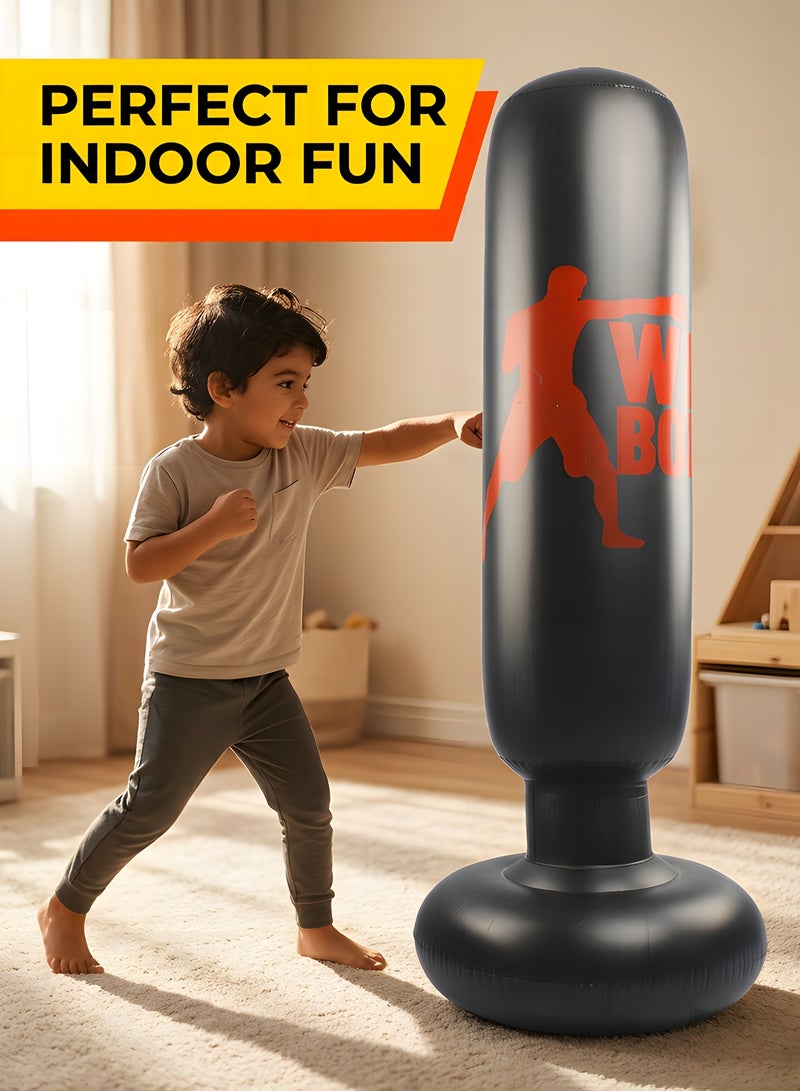 Beauenty Punching Bag For Kids,Inflatable Punching Bag With Stand,Kids Free Standing Boxing Bag For Karate,For Practicing Karate, Taekwondo, De-stress Boxing Bag,With Air Pump Kids Boxing Set(160cm) - Image 3