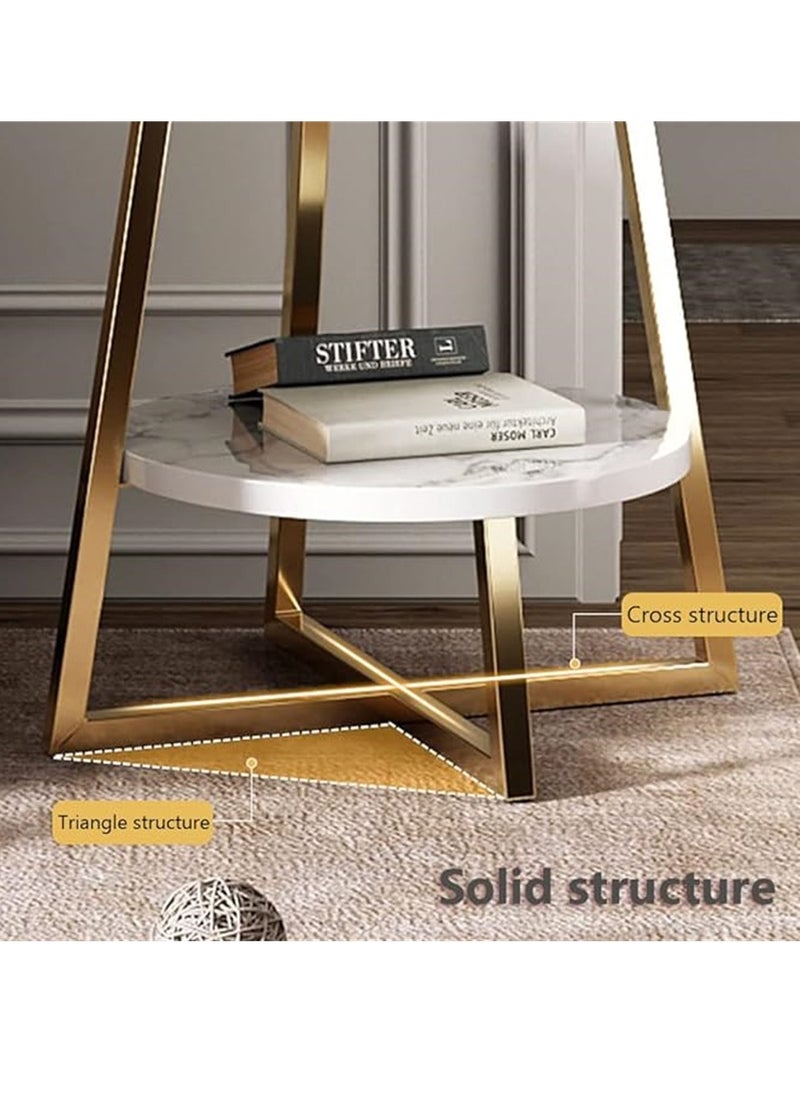 Generic - Round Coffee Table, Double Layer Sofa Side Table End Table, Imitation Marble Coffee Round Table Snack Table Bedside Table Nightstand with 2 Layer Storage for Living Room Small Space (Gol - Image 1