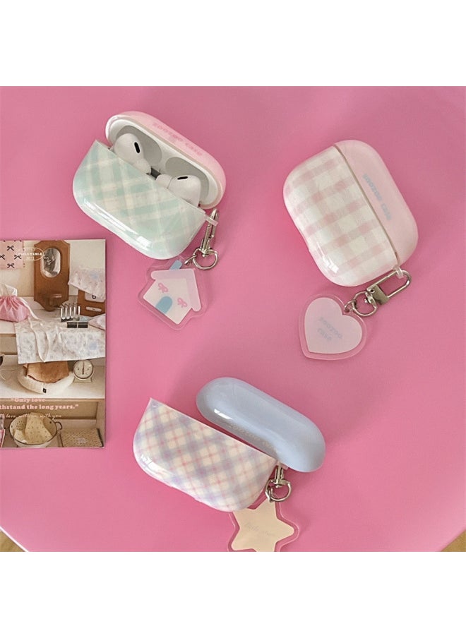 Generic - Ins Korean Style Pattern Point Airpods Protective Cover 2 For Apple Wireless Bluetooth 3 Generation Pro2 Headset Cover For Women-Color:Blue Pink Blue Plaid Earphone Cover Single Shell-Applicable Model:Airpods1/2nd Generation - Image 1