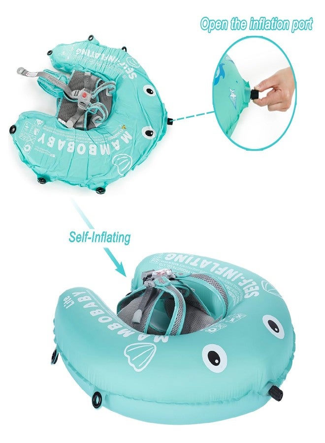 AnjeeIOT Mambobaby Float Self-Inflating Baby Pool Float Compressible Pool Swim Float Infant Soft Solid Swimming Trainer Baby Float with Removable UPF 50+ UV Sun Protection Canopy, Green - Image 2