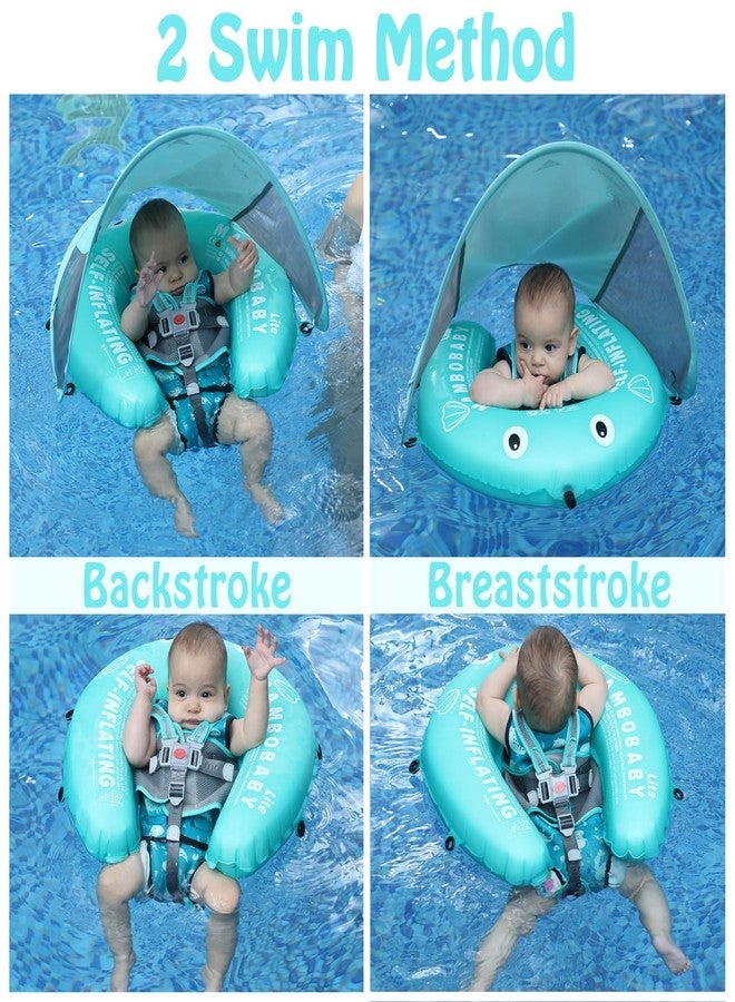 AnjeeIOT Mambobaby Float Self-Inflating Baby Pool Float Compressible Pool Swim Float Infant Soft Solid Swimming Trainer Baby Float with Removable UPF 50+ UV Sun Protection Canopy, Green - Image 3