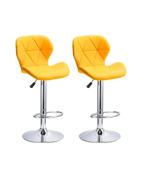 Height Adjustable Bar Stools PU Faux Leather Padded Swivel Barstools Modern Counter Height Chairs with Backrest and Footrest for Pub Kitchen Counter (Yellow, 2)