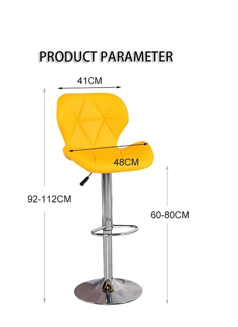 Height Adjustable Bar Stools PU Faux Leather Padded Swivel Barstools Modern Counter Height Chairs with Backrest and Footrest for Pub Kitchen Counter (Yellow, 2)