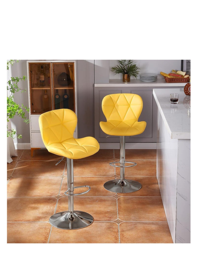 Height Adjustable Bar Stools PU Faux Leather Padded Swivel Barstools Modern Counter Height Chairs with Backrest and Footrest for Pub Kitchen Counter (Yellow, 2)