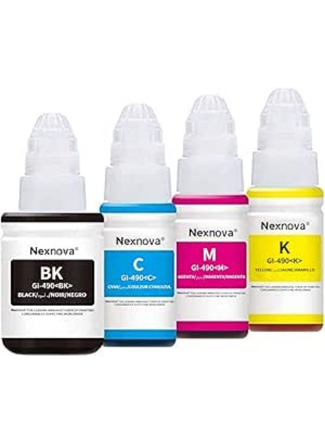 NexNova® ink gi 490 Compatible for Canon Set (4-Pack Black Cyan Magenta Yellow) Ink for GI 490 for PIXMA G3400 G2400 G1400 G4400 G1411 G2411 G3411 G4411 G4410 G3410 - Image 1