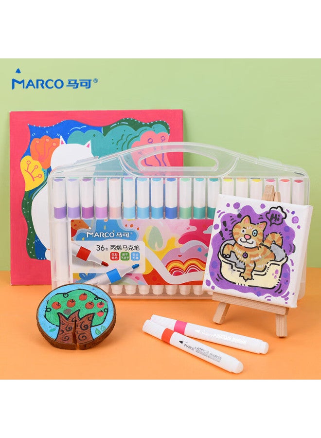 Marco 36-Color Acrylic Markers, Waterproof Paint, Watercolor, Fluorescent Markers, For Children, Students, Kids, Parent-Child Drawing, Gift Box, Back-To Gift - Image 1