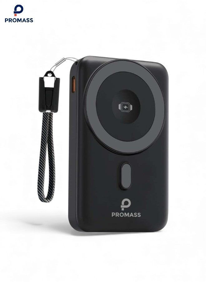 PROMASS 10000mAh Magnetic Wireless Power Bank 22.5W (with pendant cable) 15W per hour with 20W USB-C port and 22.5W QC 3.0 port and LCD screen compatible with iPhone 17 16 15 14 13 12 11 Pro Max and Galaxy S25 S24 S23 S22 Ultra (made to air transport standards and safe for airplane travel) - Image 1