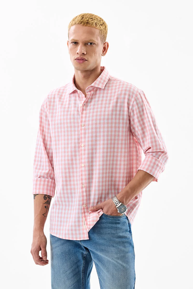 SNITCH Regular Fit Linen Blend Gingham Shirt