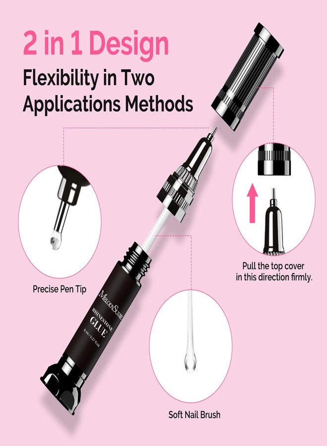 MelodySusie 2Pcs Nail Rhinestone Glue, 3D Gel Nail Art Design Strong Adhesive Nail Gem Glue with Brush Pinpoint Nail Charms Gems Jewelry Decoration DIY Manicured at Home Cured Need - Image 2