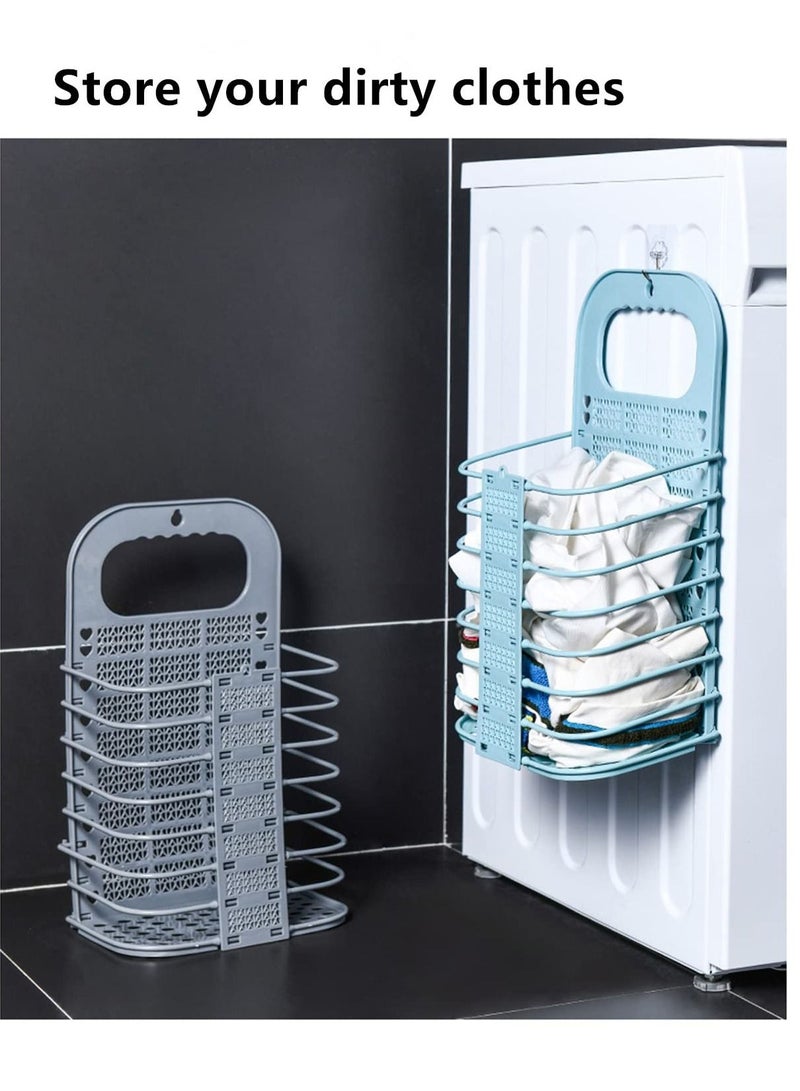 Collapsible Laundry Basket, Hanging Basket with Handle Storage Plastic Dirty for Organizing Home, Clothes, Towels, Dorm (Blue) - Image 2