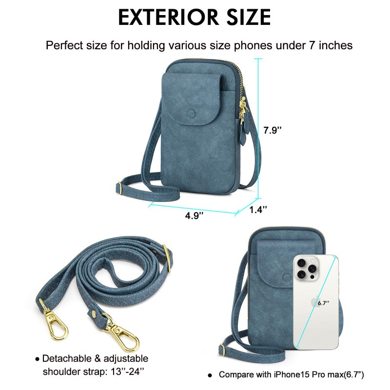 Peacocktion Small Crossbody Bags for Women Travel Cell Phone Purses with Card Slots Adjustable Strap Blue - Image 4