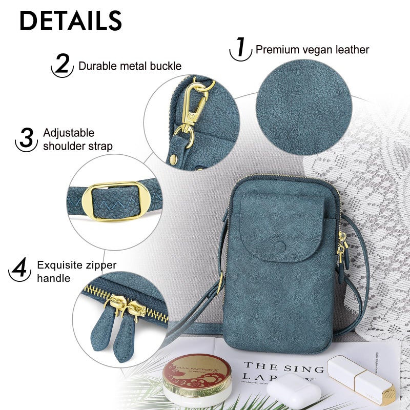 Peacocktion Small Crossbody Bags for Women Travel Cell Phone Purses with Card Slots Adjustable Strap Blue - Image 3
