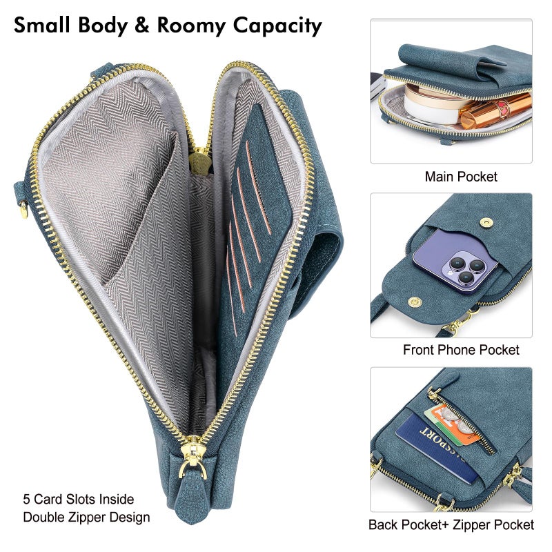 Peacocktion Small Crossbody Bags for Women Travel Cell Phone Purses with Card Slots Adjustable Strap Blue - Image 2