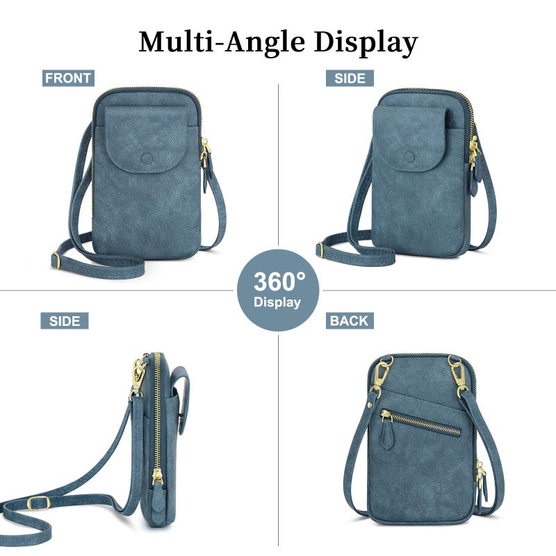 Peacocktion Small Crossbody Bags for Women Travel Cell Phone Purses with Card Slots Adjustable Strap Blue - Image 5