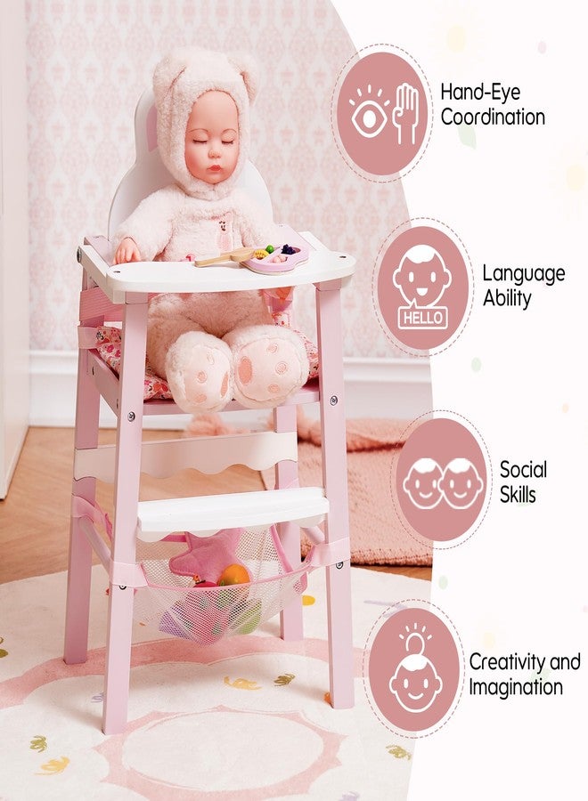 ROBOTIME Wooden Baby Doll High Chair - Pretend High Chair Toys for 18" Dolls - Doll Feeding Chair Toy with Tray - Baby Doll Furniture for Girls Ages 3+ - Image 2