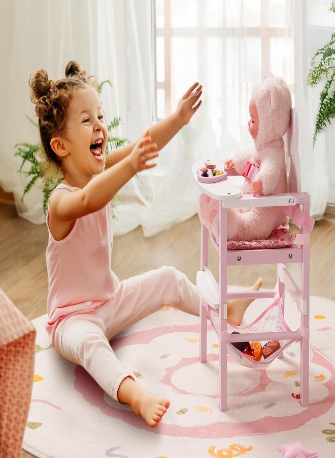 ROBOTIME Wooden Baby Doll High Chair - Pretend High Chair Toys for 18" Dolls - Doll Feeding Chair Toy with Tray - Baby Doll Furniture for Girls Ages 3+ - Image 3