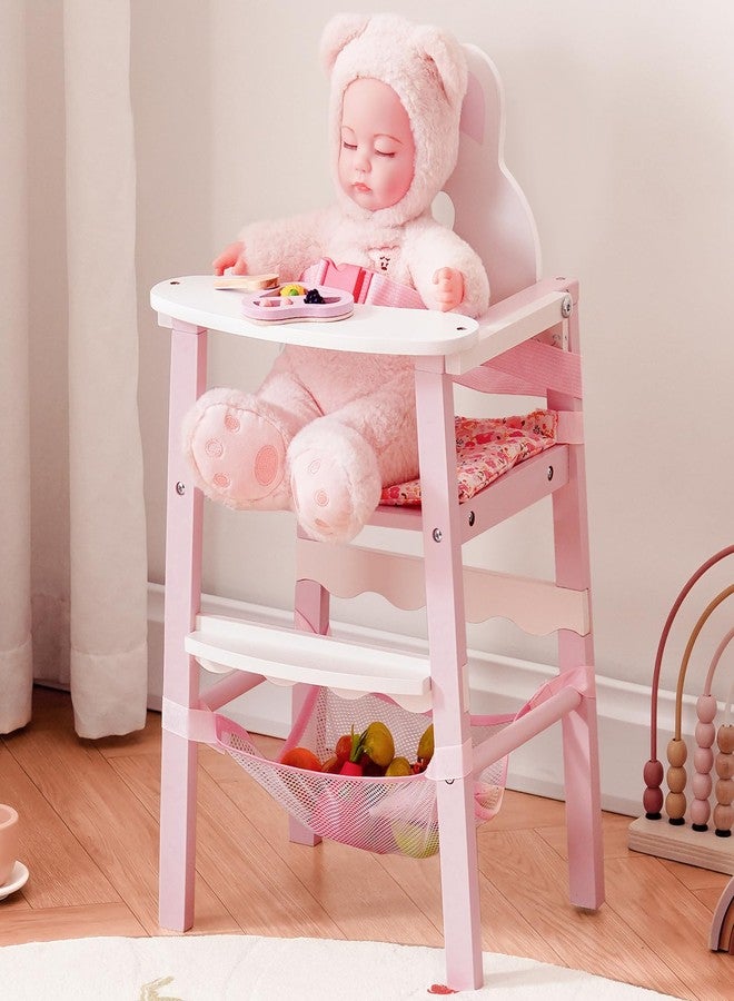 ROBOTIME Wooden Baby Doll High Chair - Pretend High Chair Toys for 18" Dolls - Doll Feeding Chair Toy with Tray - Baby Doll Furniture for Girls Ages 3+ - Image 1
