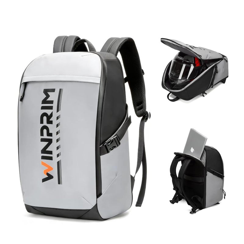 WINPRIM Motorcycle Helmet Backpack with Rain Cover, 40L Waterproof 1680D Oxford Fabric Helmet Backpack, Reflective Strips & Laptop Compartment for Long Distance Travel, Commuting, Work & Gym - Image 1