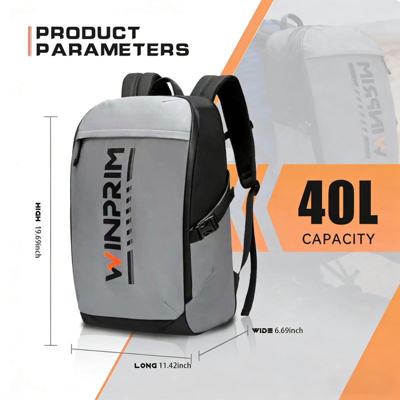 WINPRIM Motorcycle Helmet Backpack with Rain Cover, 40L Waterproof 1680D Oxford Fabric Helmet Backpack, Reflective Strips & Laptop Compartment for Long Distance Travel, Commuting, Work & Gym - Image 3