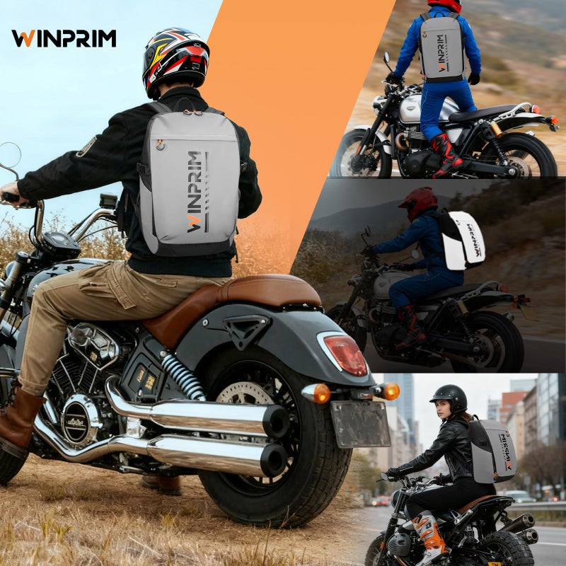 WINPRIM Motorcycle Helmet Backpack with Rain Cover, 40L Waterproof 1680D Oxford Fabric Helmet Backpack, Reflective Strips & Laptop Compartment for Long Distance Travel, Commuting, Work & Gym - Image 5