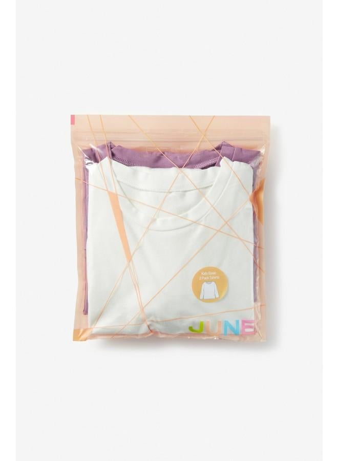 جون تيشيرتات قطنية سادة بأكمام طويلة للأطفال - عبوة من قطعتين - لون بيج وردي - Image 5