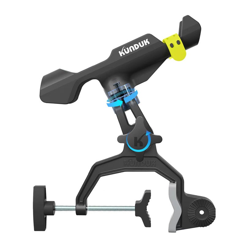KUNDUK Upgraded Fishing Rod Holder with Button-Lock 360Â° Dual Rotation,Universal Silicone Strap & Enlarged V-Clamp Fits Round/Square Tubes,Secure Adjustable Boat Fishing Gear for All Rod (Black 1 Pairs) - Image 1