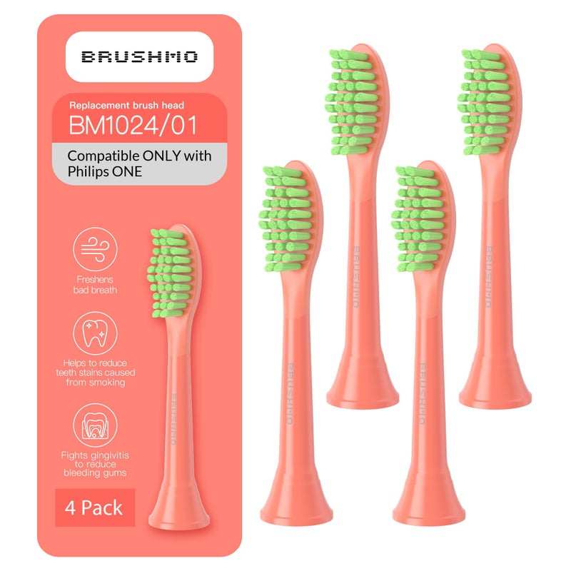Brushmo Replacement Toothbrush Heads, Compatible with Philips One for Sonicare Electric Toothbrush Handles HY1022, 4 Standard Heads with Tongue Cleaner, Soft Dupont Bristles, BM124m, Miami Coral - Image 1
