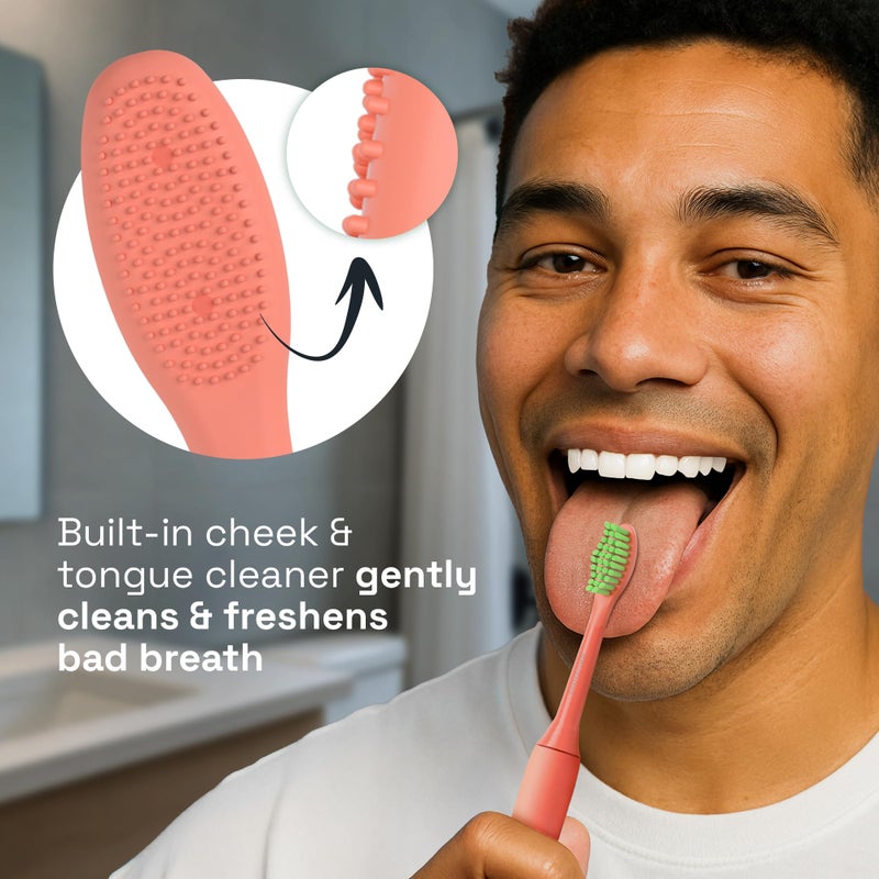 Brushmo Replacement Toothbrush Heads, Compatible with Philips One for Sonicare Electric Toothbrush Handles HY1022, 4 Standard Heads with Tongue Cleaner, Soft Dupont Bristles, BM124m, Miami Coral - Image 3