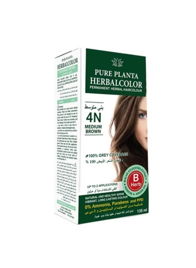 بيور بلانتا صبغة شعر عشبية دائمة، لون بني متوسط ​​4N
