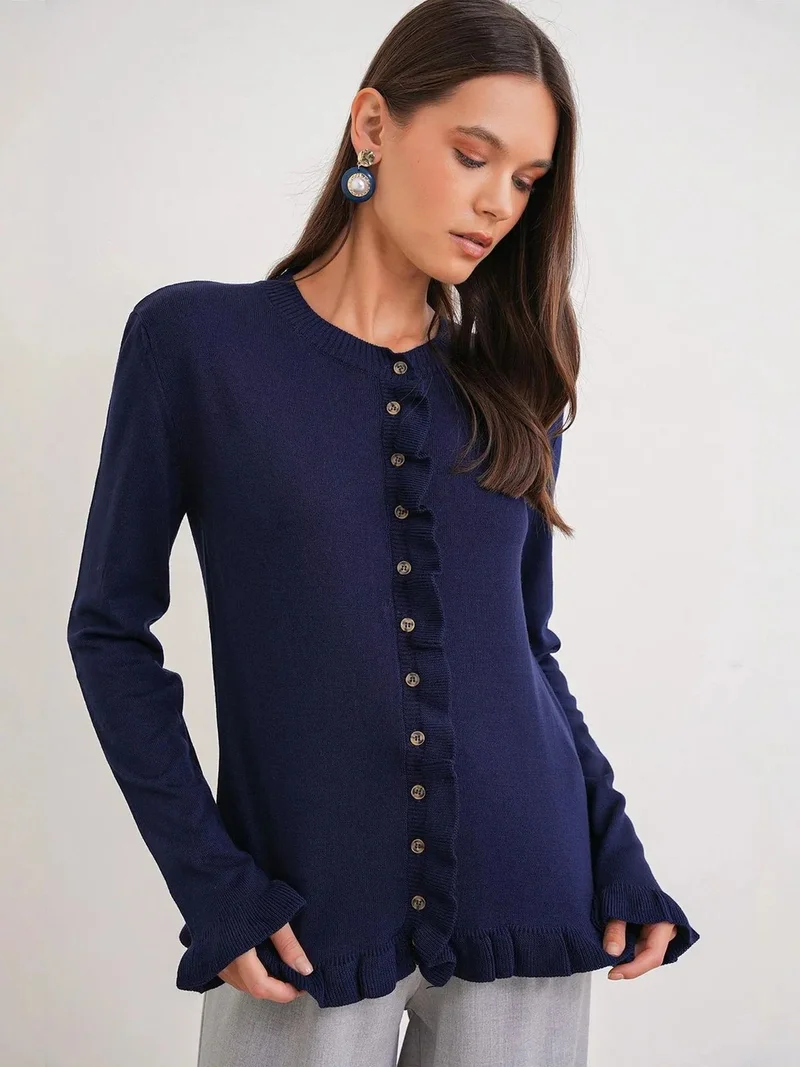 ميكسراي MIXRAY Frilly Ribbed Knit Cardigan