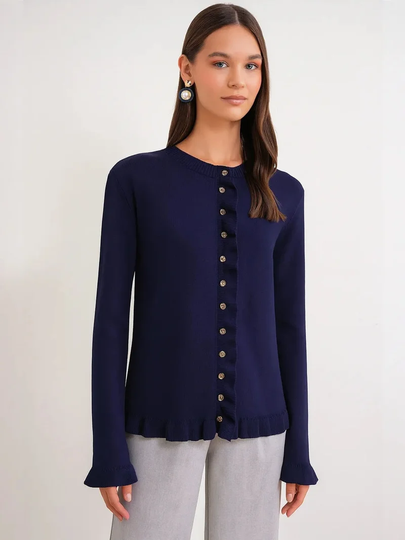 ميكسراي MIXRAY Frilly Ribbed Knit Cardigan