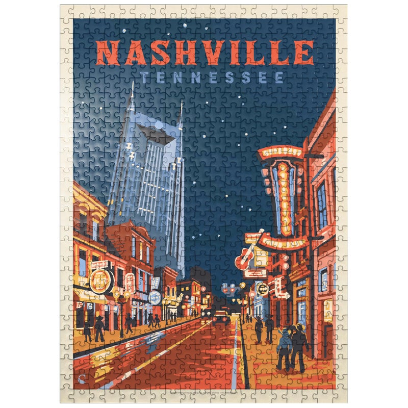 MyPuzzle.com MyPuzzle Nashville TN Broadway Lights Vintage Poster Premium 500 Piece Jigsaw Puzzle for Adults - Image 3
