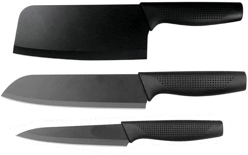 Carrot Kitchen Knife Stainless Steel 3 Pieces Professional Knife Set with Color Coating and Non-Slip Handle (Black) - Image 2
