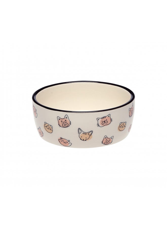 pearhead Pearhead Cat Faces Pet Bowl, Cat Water and Food Dish, Pet Owner Cat Accessory, Ceramic, Blush and White  - Image 1