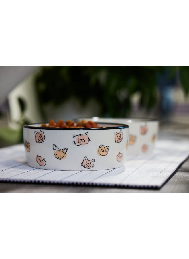 pearhead Pearhead Cat Faces Pet Bowl, Cat Water and Food Dish, Pet Owner Cat Accessory, Ceramic, Blush and White  - Image 3