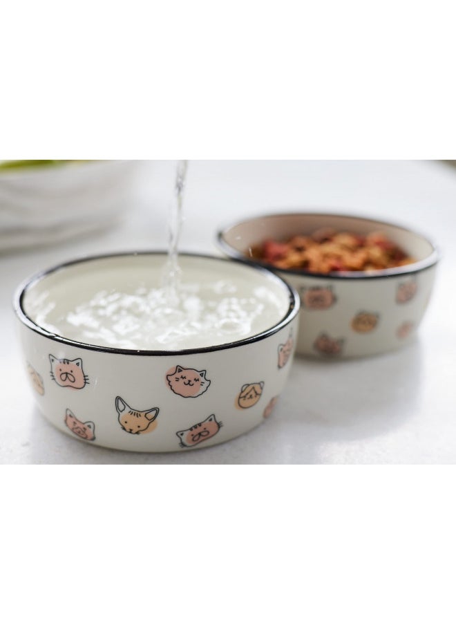 pearhead Pearhead Cat Faces Pet Bowl, Cat Water and Food Dish, Pet Owner Cat Accessory, Ceramic, Blush and White  - Image 4