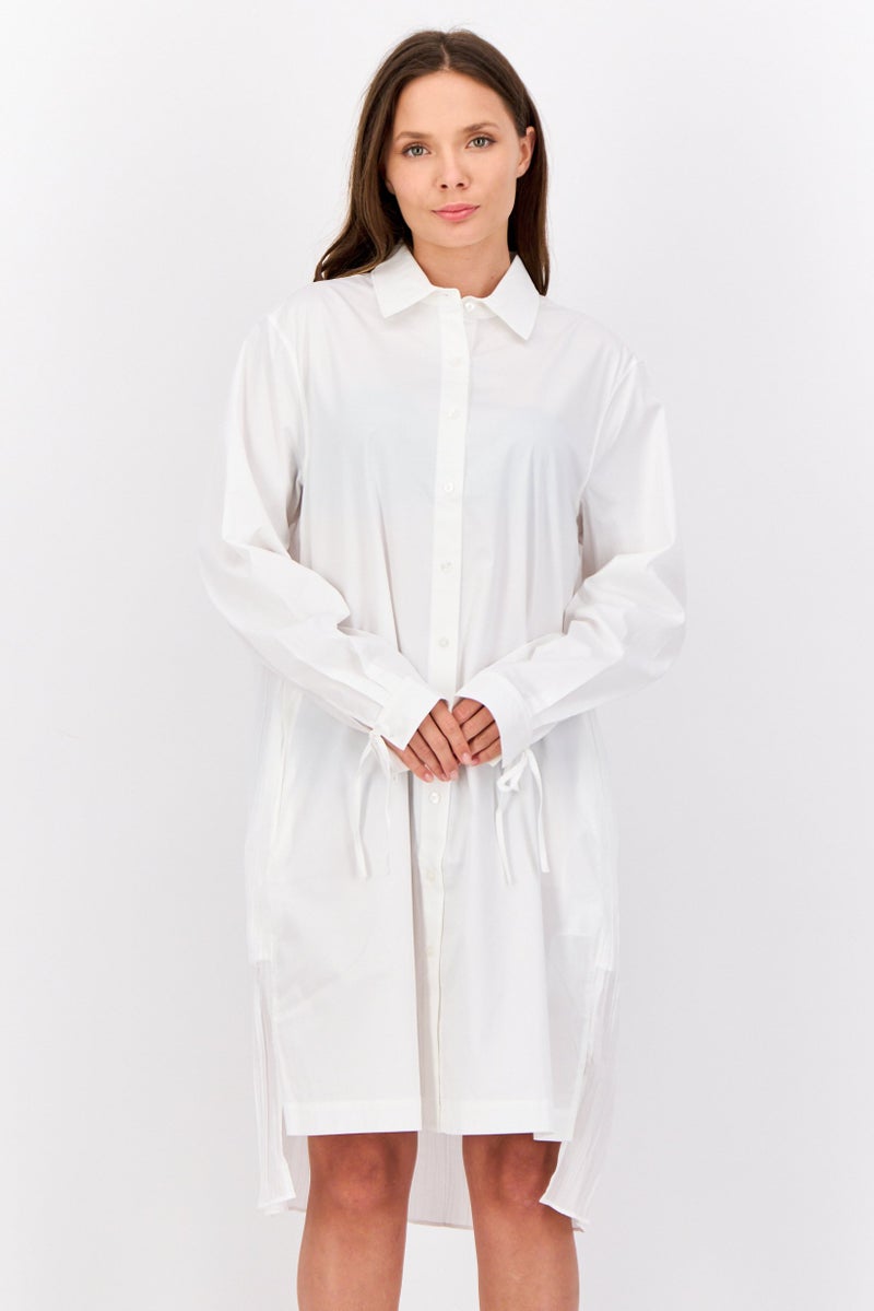 ESPRIT فستان قميص ميدي نسائي سادة، أبيض - Image 1