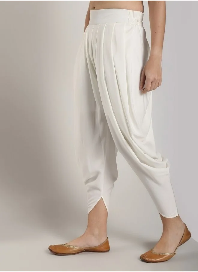 Abhishti White Polycrepe Dhoti Pants