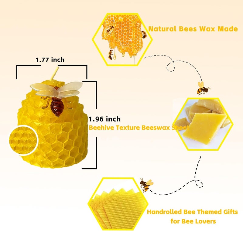 Lacaser Beeswax Candles Bulk Set of 12, Bee Candles with Little Bee Ornament Decors, Bee Themed Gift,Unscented&Smokeless &Dripless, Dia 1.77" x1.97" Each, Yellow - Image 2