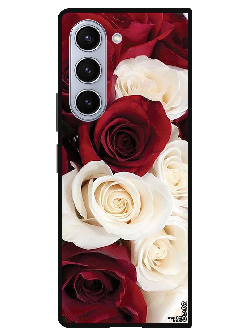 Theodor Protective Case Anti Scratch Shock Proof Bumper Cover For Samsung Galaxy Z Fold 6 White & Red Flower - Image 1