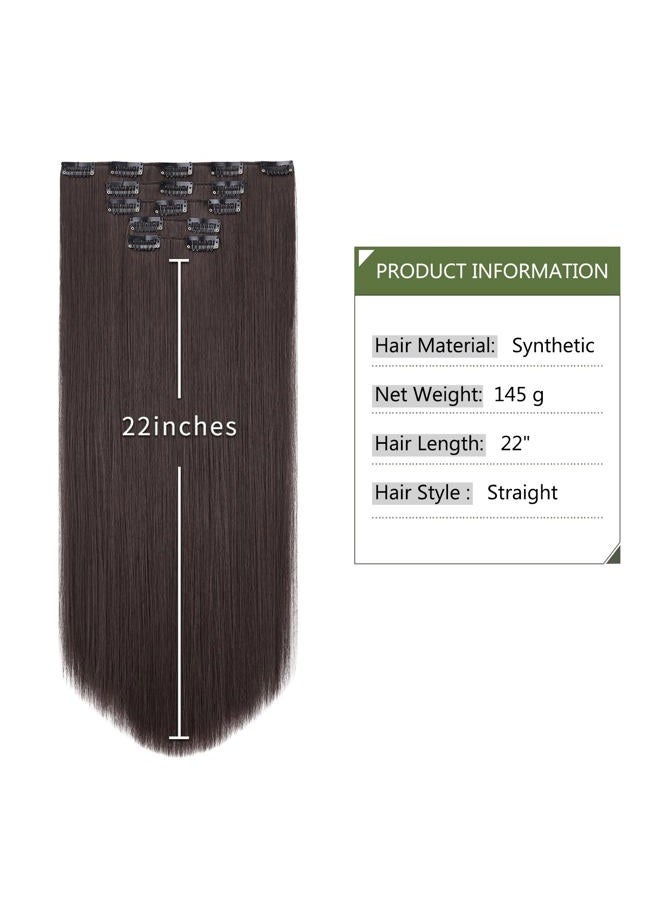 HSPJHTM Dark Brown Hair Extension Clip in Hair Extensions for Women Halloween hair extentions 22" Synthetic Hair Extension 5PCS Long Straight Natural Thick Hair Pieces for Girls Full Head - Image 2