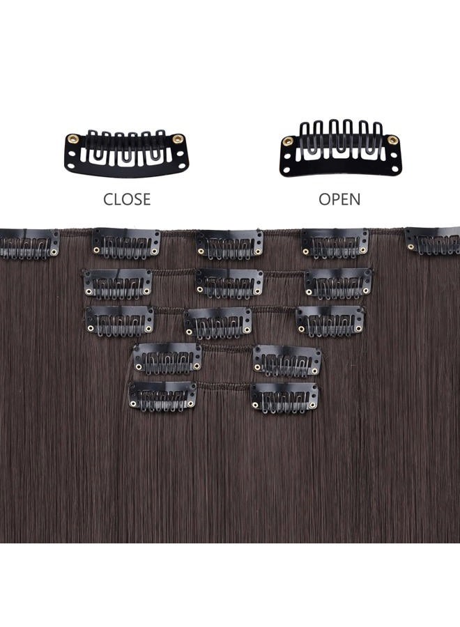 HSPJHTM Dark Brown Hair Extension Clip in Hair Extensions for Women Halloween hair extentions 22" Synthetic Hair Extension 5PCS Long Straight Natural Thick Hair Pieces for Girls Full Head - Image 4